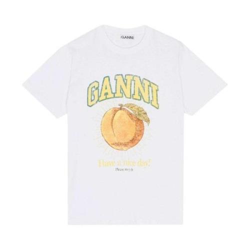 Ganni Ekologisk Bomull Persika T-Shirt White, Dam