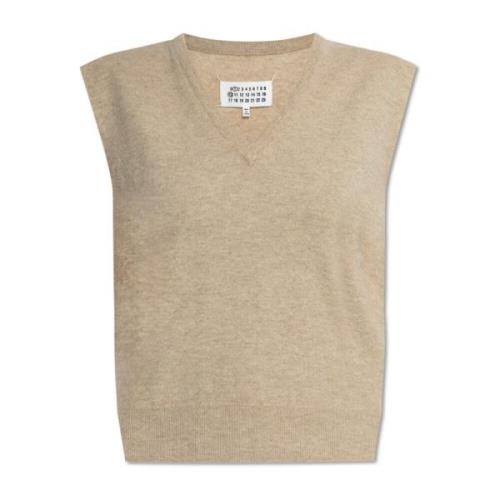 Maison Margiela Ullväst med V-ringning Beige, Dam