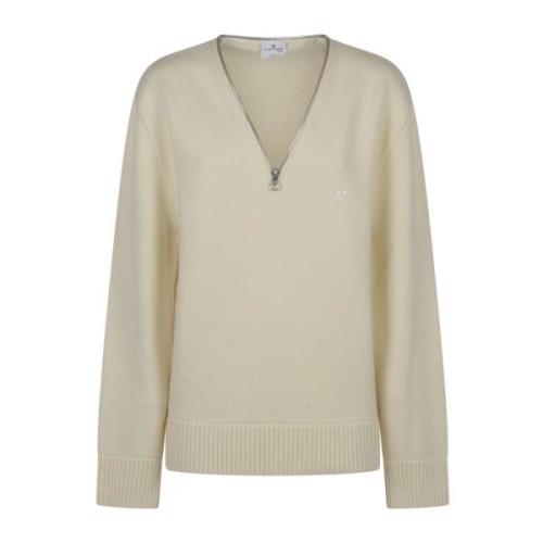 Courrèges Beige Ull Dragkedja Tröja Beige, Dam