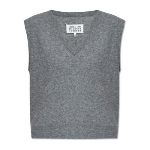 Maison Margiela Ullväst med V-ringning Gray, Dam