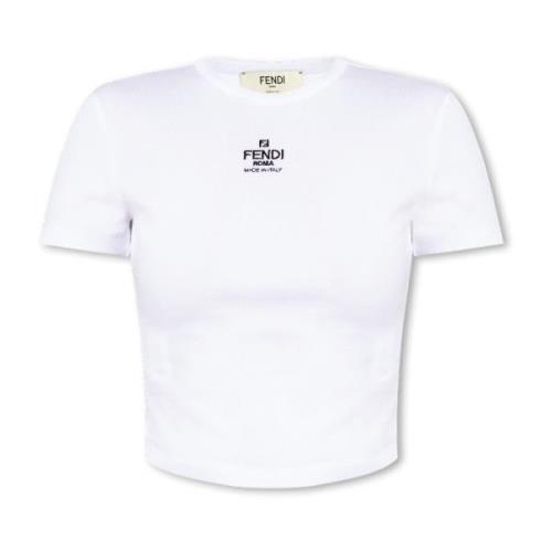 Fendi T-shirt med logotyp White, Dam