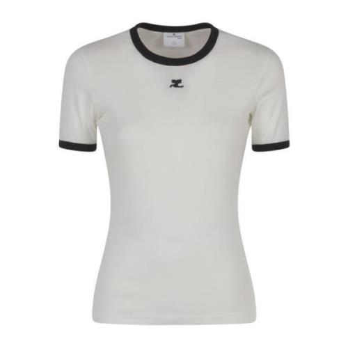 Courrèges Signatur Kontrast T-shirt White, Dam