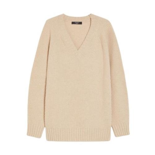 Max Mara Weekend V-ringad Stickad Tröja i Ull/Kashmir Blandning Beige,...