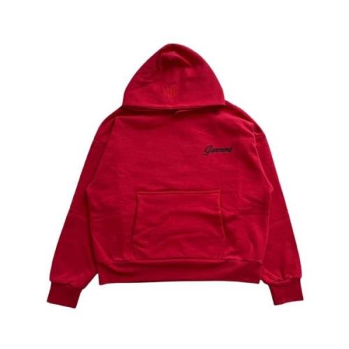 Garment Workshop Broderad Hoodie i Chili Pepper Red, Herr