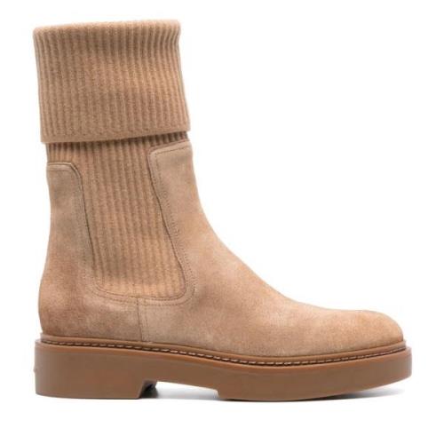 Santoni Mocka Boots med Gummisula Beige, Dam