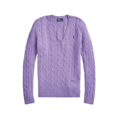 Ralph Lauren Lila Sweaters med V-ringning och Flätade Mönster Purple, ...