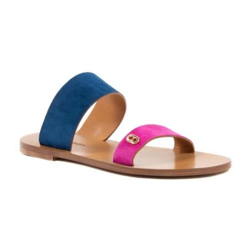 Dee Ocleppo BlåRosa Dubbelrem Slide Sandaler Multicolor, Dam