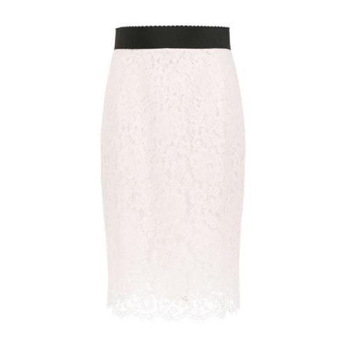 Dolce & Gabbana Blommig Spets Midi Kjol Vit White, Dam