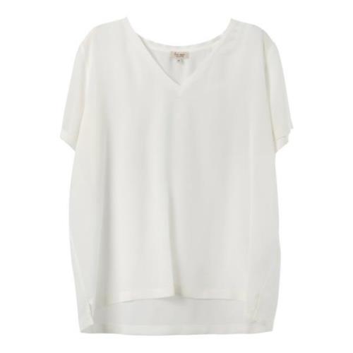 Her Shirt Ren Crepe Silke V-Hals Skjorta White, Dam