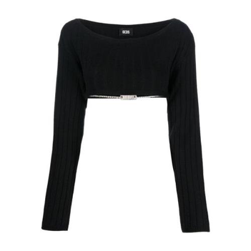 Gcds Svart Bling Crop Sweater Black, Dam