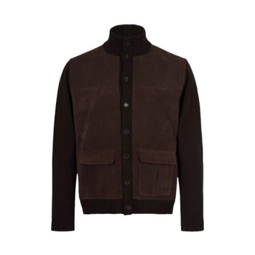 Daniele Fiesoli Brun Cardigan med Mocka Fram Brown, Herr