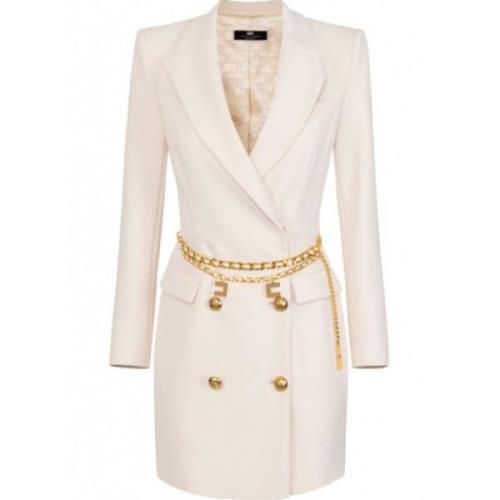 Elisabetta Franchi Beige Guld Lyx Klänning Montpellier Boutique White,...