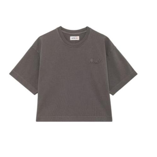 Autry Tung Bomull T-shirt med Broderad Logotyp Gray, Dam