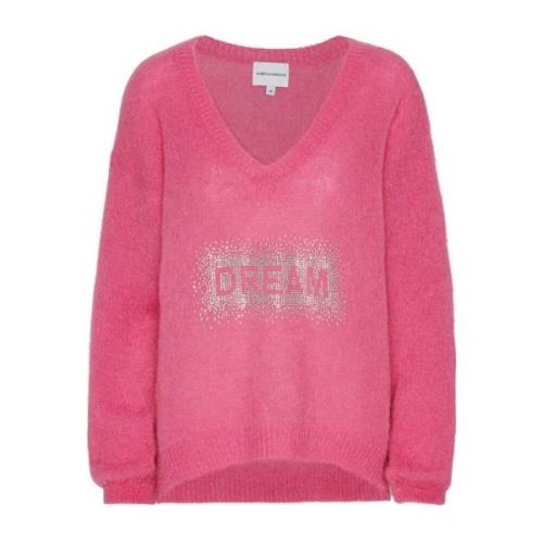 American Dreams Kristall Dröm V-ringad Pullover Rosa Pink, Dam