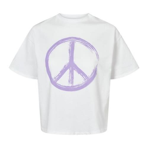 American Dreams Vit Peace Bomull Tee med Lila Bokstäver White, Dam