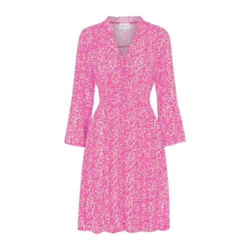 American Dreams Rosa Blomma Kort Klänning Smock Midja Pink, Dam