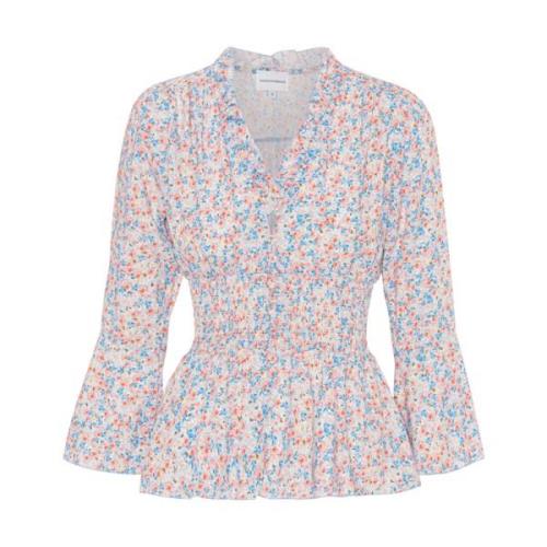 American Dreams Blå Blomma Smock Topp Multicolor, Dam