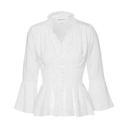 American Dreams Vit Smocked Topp med 3/4 Ärmar White, Dam