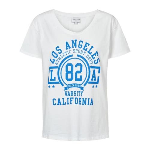 American Dreams LA California Bomull Tee med Blå Bokstäver White, Dam