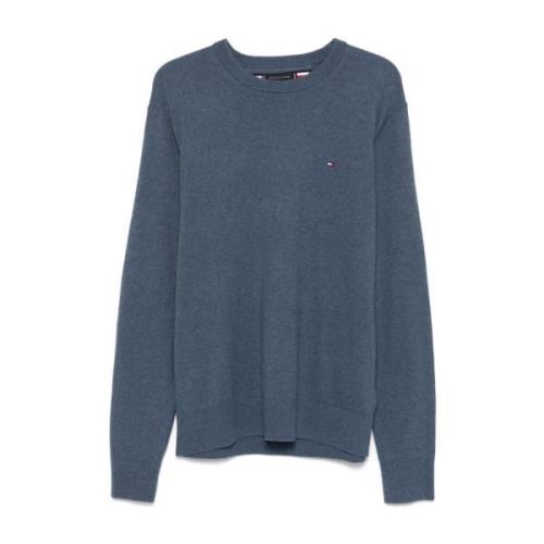 Tommy Hilfiger Blå Stickad Tröja Med Rund Hals Blue, Herr