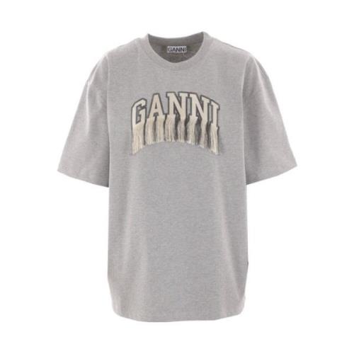 Ganni Ekologisk Bomull Logo Broderad T-shirt Gray, Dam