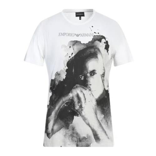 Emporio Armani Kortärmad bomullst-shirt med tryck fram White, Dam