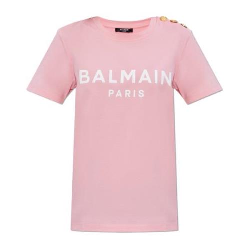 Balmain T-shirt med tryckt logotyp Pink, Dam