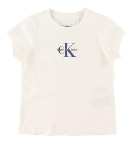Calvin Klein T-shirt - Slim Fit - Greige/MarinblÃ¥