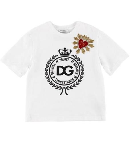 Dolce & Gabbana T-shirt - Vit m. Patch/Kristaller
