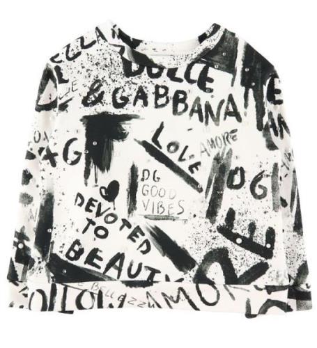 Dolce & Gabbana Sweatshirt - DG Next - Vit/Svart m. PÃ¤rlor