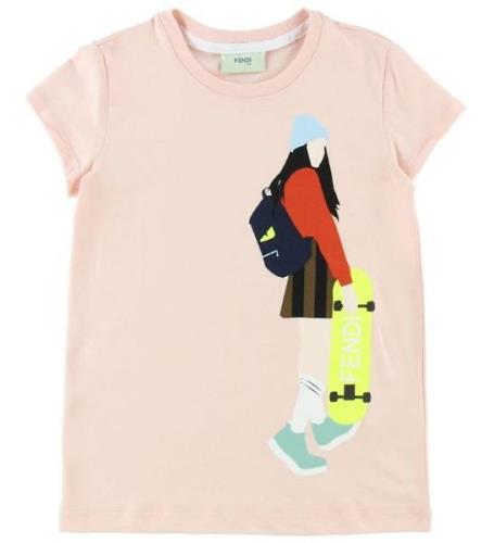 Fendi T-shirt - Rosa m. Skateboardflicka