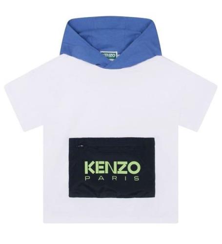 Kenzo T-shirt m. Huva - Vit m. BlÃ¥/MarinblÃ¥