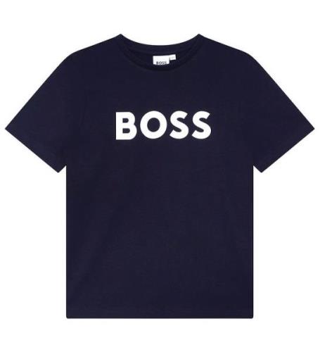 BOSS T-shirt - MarinblÃ¥ m. Vit