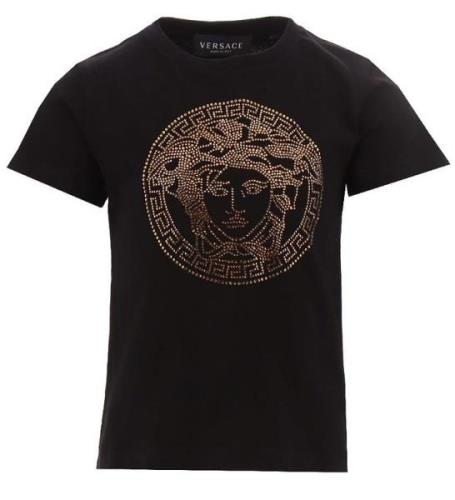 Versace T-shirt - Medusa Strass - Svart/Guld m. Strass