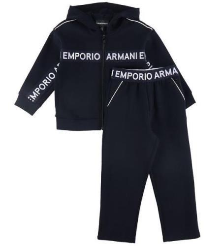 Emporio Armani Cardigan/Byxor - MarinblÃ¥ m. Logorand