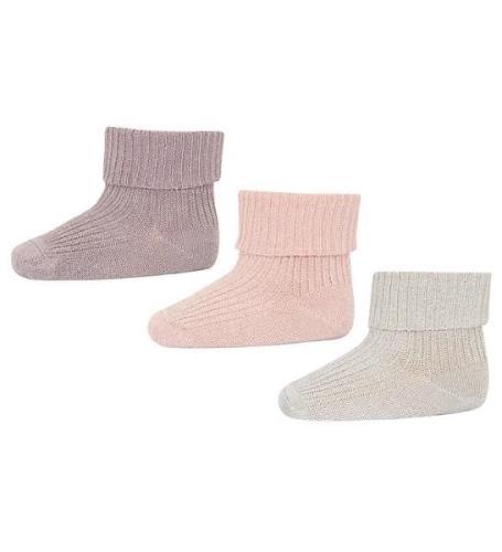 MP Strumpor - Bambu - Rib - Ida - 3-pack - Rose Dust m. Glitter