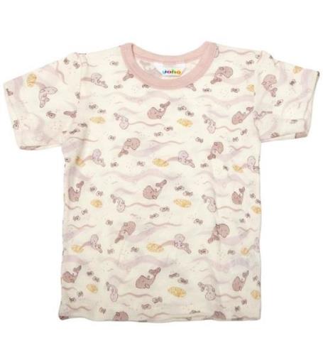 Joha T-shirt - Ull - Off White/Dammrosa m. Val