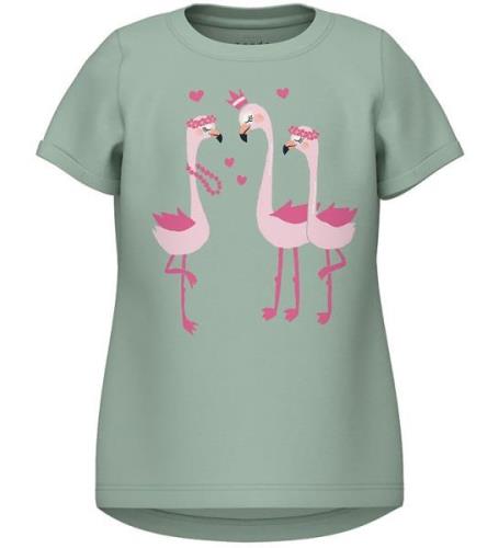 Name It T-shirt - NmfVix - Silt Green m. Flamingos