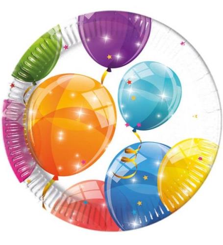 Decorata Party Tallrik - 8-pack - 23 cm - Glittrande ballonger