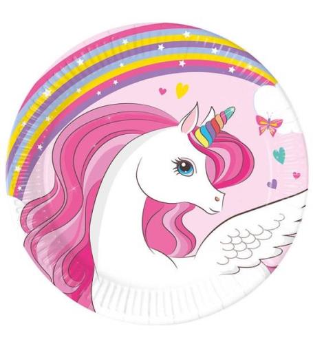 Decorata Party Tallrik - 8-pack - 23 cm - Unicorn Rainbow Färger