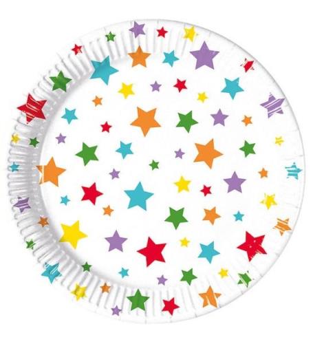 Decorata Party Tallrik - 8-pack - 20 cm - Multicolour Bright Sta