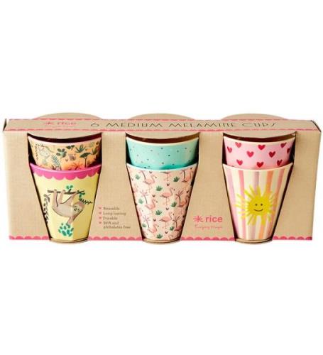 Rice Koppar - Melamin - 6 st. - 160 ml - Rosa/Funky Prints