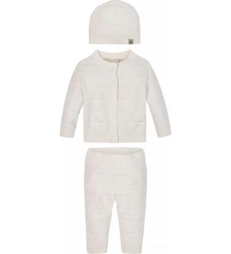 Calvin Klein Set - Cardigan/Byxor/Hatt - Rib Stickad - Ivory