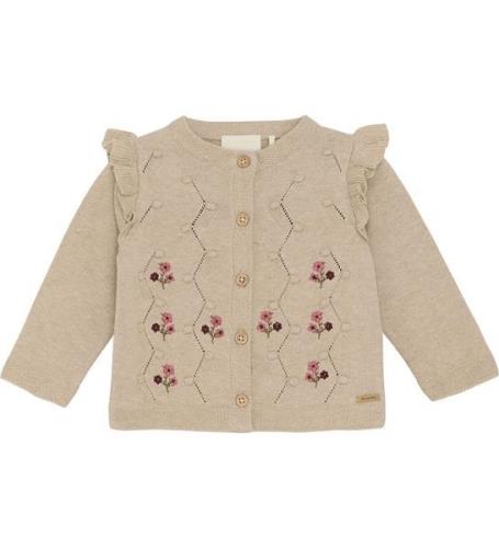 Minymo Cardigan - Stickad - Beigemelerad m. Blommor