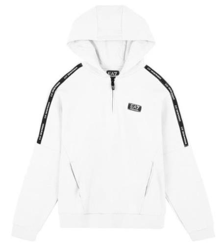 EA7 Hoodie m. LimlÃ¥s - Vit/Svart m. Logo RÃ¤nder