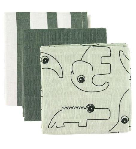 Done By Deer Muslinfilt - 3-pack - 70x70 cm - Deer Friends Green