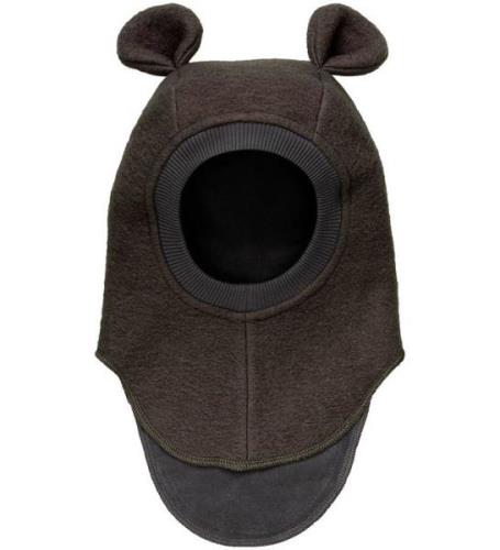 Huttelihut Balaclava - Ull - Dubbel - Dark Brown Melange m. Öra