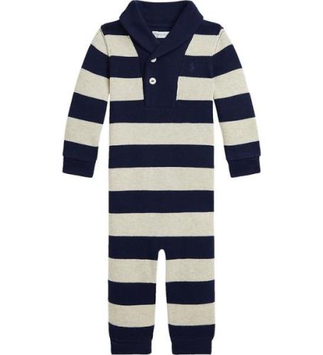 Polo Ralph Lauren Onesie - Stickad - MarinblÃ¥/Beigerandig