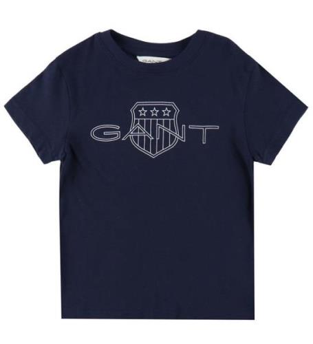 GANT T-shirt - Avslappnad kontrast Shield - Evening Blue