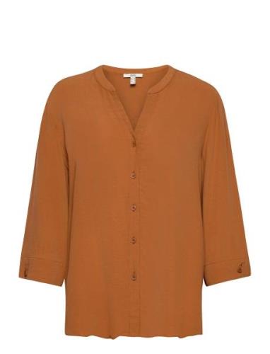 Wide Blouse With 3/4-Length Sleeves Brown Esprit Casual
